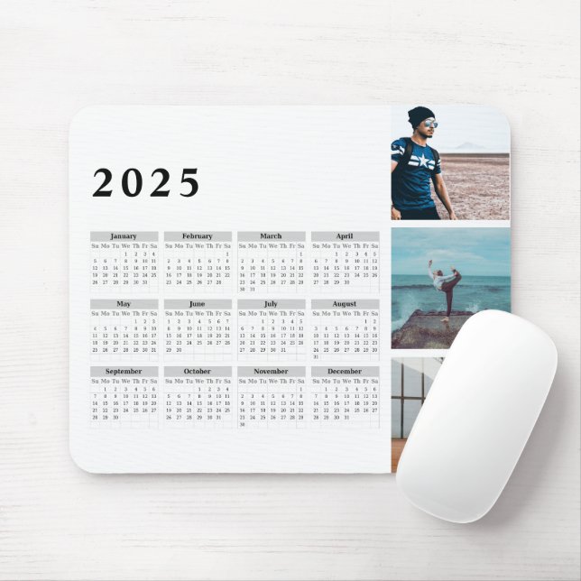 Tapis De Souris Calendrier de la Galerie personnalisée 2025, Gras (Avec souris)