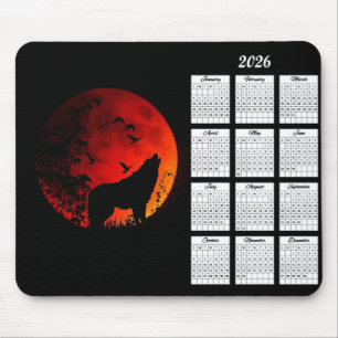 Tapis De Souris Calendrier de la silhouette et de la lune de sang