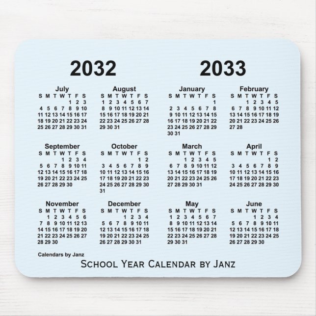 Tapis De Souris Calendrier de l'année scolaire 2032-2033 Alice Blu (Devant)