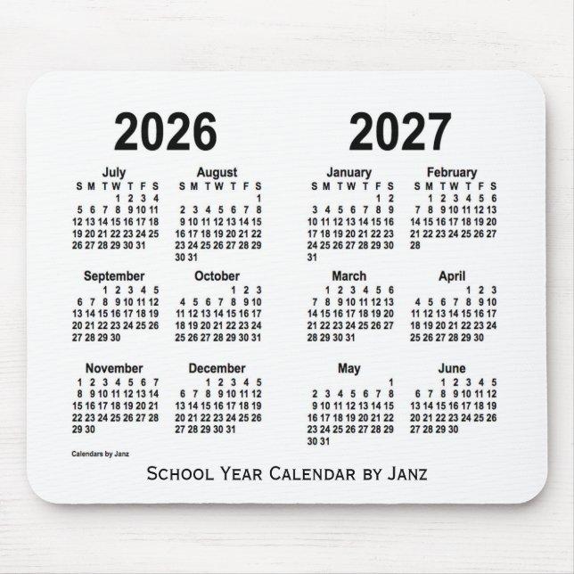 Tapis De Souris Calendrier de l'école blanche 2026-2027 par Janz (Devant)