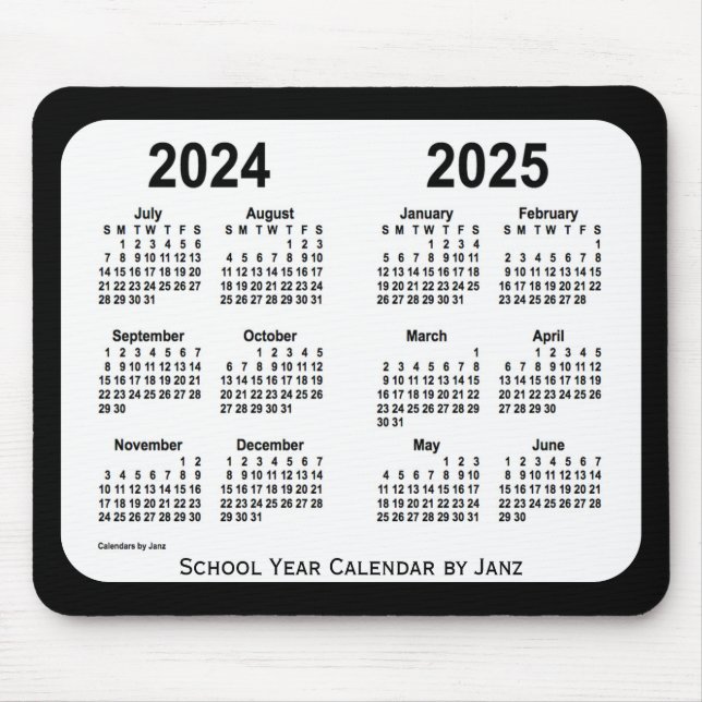 Tapis De Souris Calendrier de l'école noire et blanche 2024-2025 p (Devant)