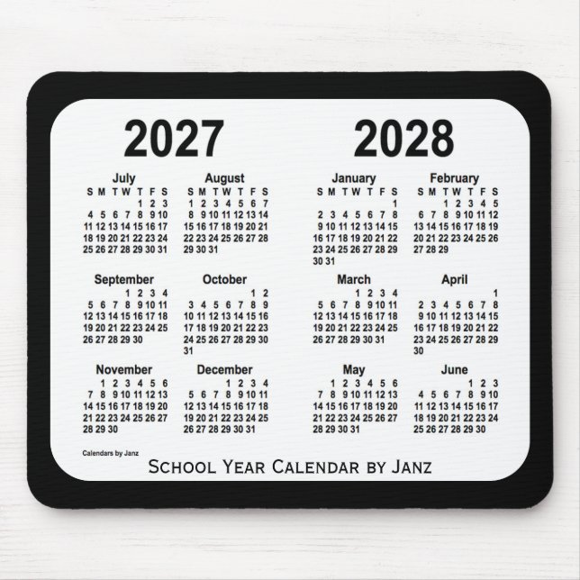 Tapis De Souris Calendrier de l'école noire et blanche 2027-2028 p (Devant)