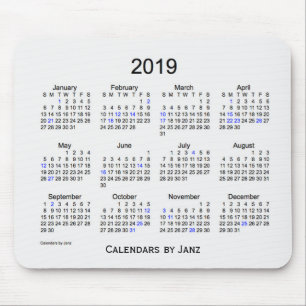 Tapis De Souris Calendrier de vacances de fumée de 2019 blancs pa