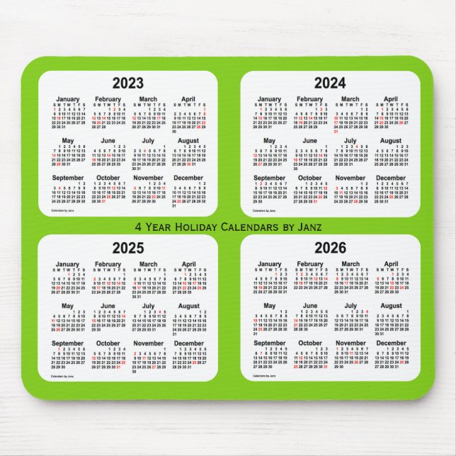 Tapis De Souris Calendrier des fêtes 2023-2026 par Janz Jaune Vert (Devant)
