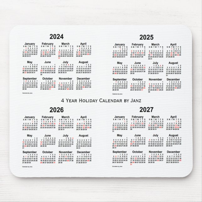 Tapis De Souris Calendrier des Fêtes Blanches 2024-2027 par Janz (Devant)