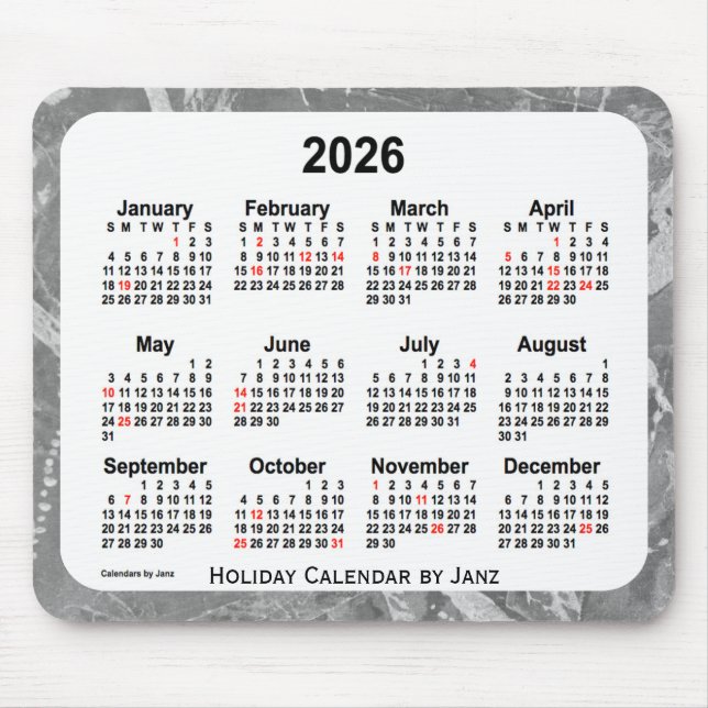 Tapis De Souris Calendrier des fêtes d'argent 2026 par Janz Mouse  (Devant)