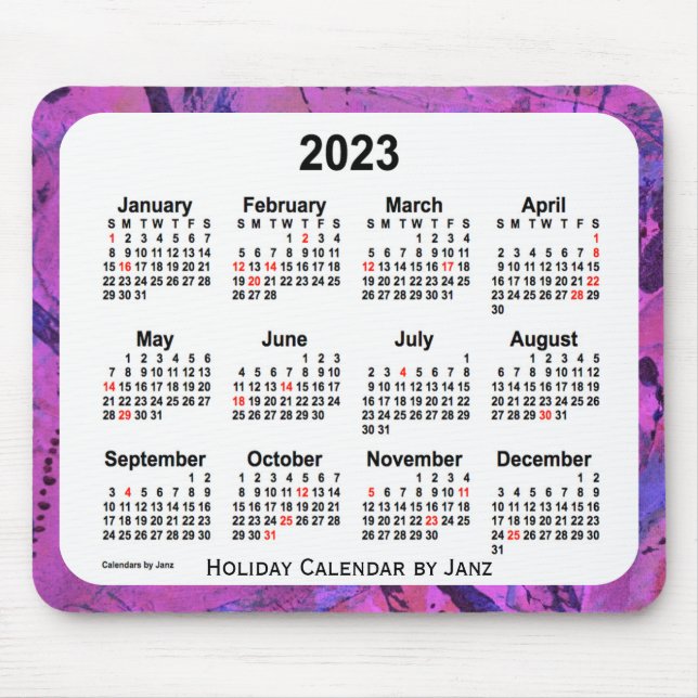 Tapis De Souris Calendrier des fêtes de Magenta 2023 par Janz (Devant)