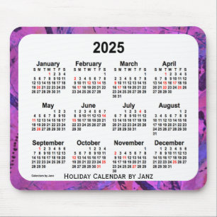 Tapis De Souris Calendrier des fêtes de Magenta 2025 par Janz