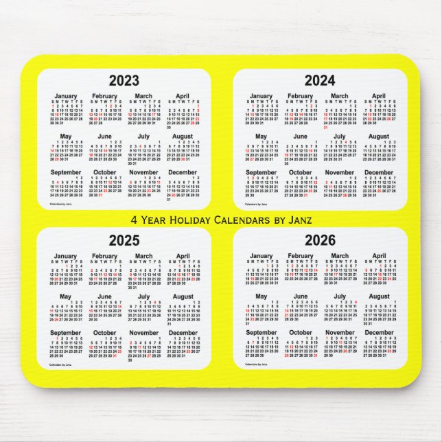 Tapis De Souris Calendrier des fêtes jaunes 2023-2026 par Janz (Devant)