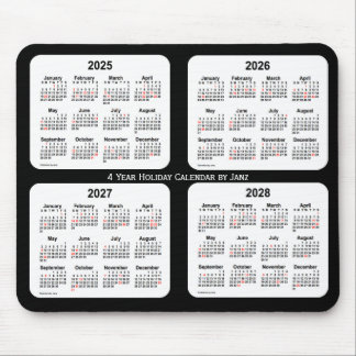 Tapis De Souris Calendrier des fêtes noires et blanches 2025-2028