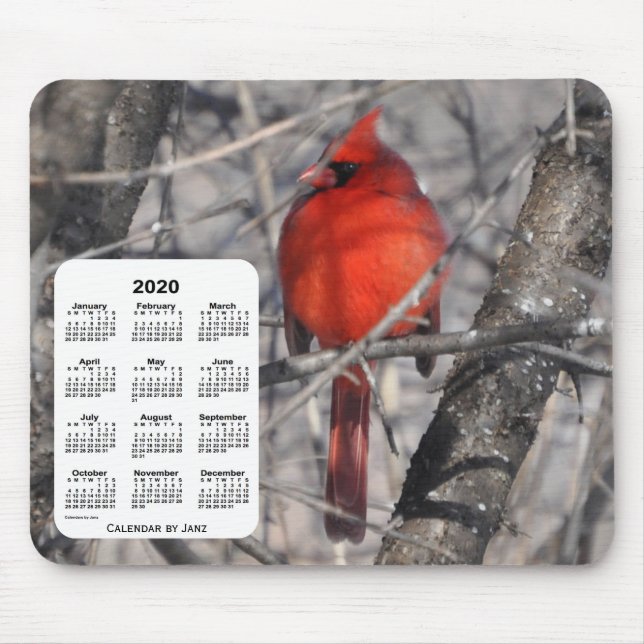 Tapis De Souris Calendrier des oiseaux cardinaux 2020 par Janz (Devant)