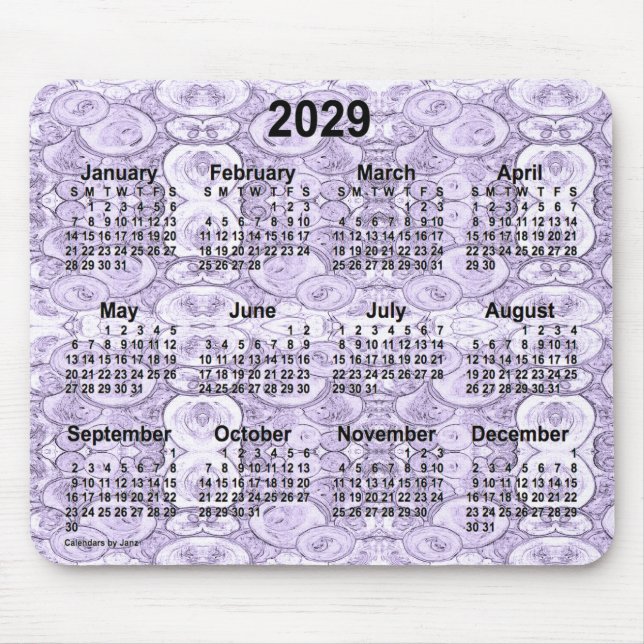 Tapis De Souris Calendrier des petites bulles violettes 2029 par J (Devant)
