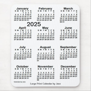 Tapis De Souris Calendrier d'impression blanc 2025 par Janz