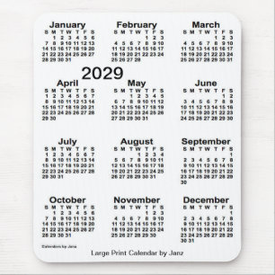 Tapis De Souris Calendrier d'impression blanc 2029 par Janz