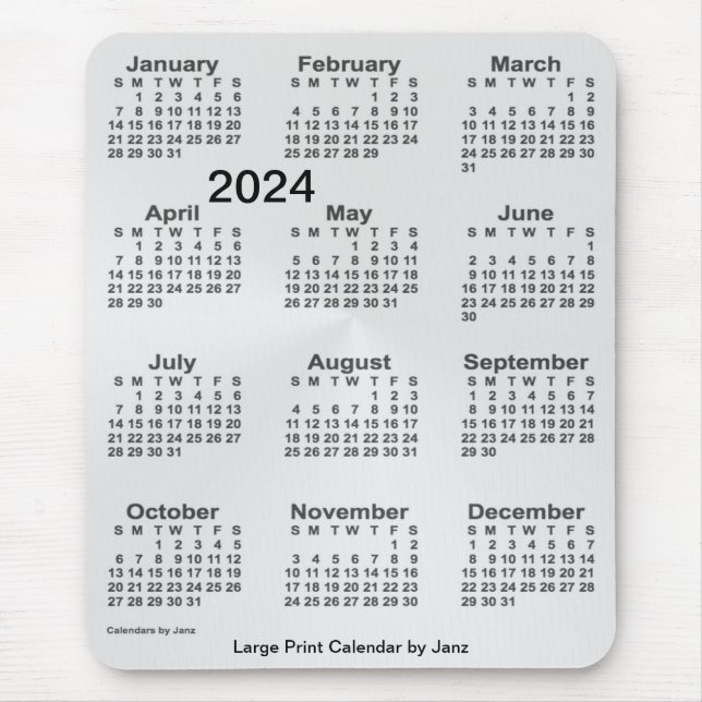 Tapis De Souris Calendrier d'impression grand format Argent 2024 p (Devant)