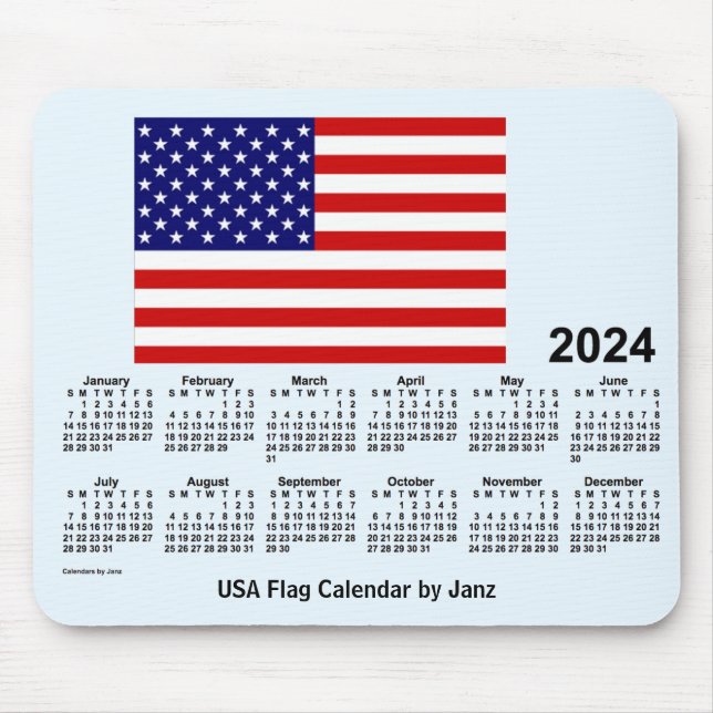 Tapis De Souris Calendrier du drapeau américain 2024 par Janz Alic (Devant)