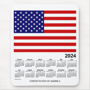 Tapis De Souris Calendrier du drapeau américain 2024 par Janz Mou