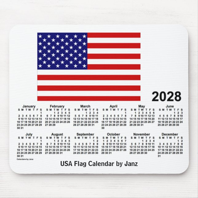 Tapis De Souris Calendrier du drapeau américain 2028 par Janz Mous (Devant)
