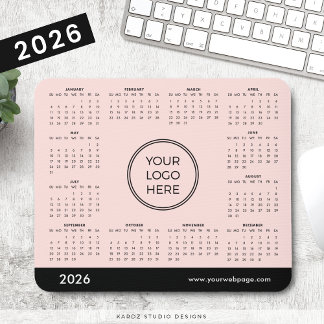 Tapis De Souris Calendrier du logo commercial rose pâle 2026
