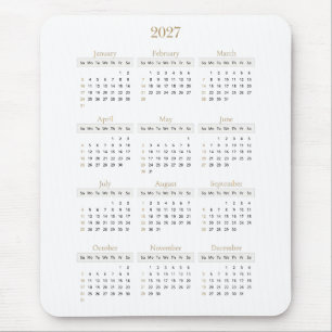 Tapis De Souris Calendrier Élégant Or 2027   Toute couleur de fond