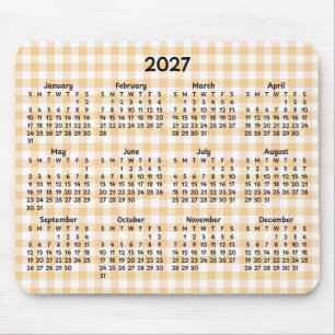 Tapis De Souris Calendrier fantaisiste 2027 Gingham pêche pâle