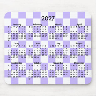 Tapis De Souris Calendrier fantaisiste à carreaux lavande et blanc