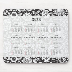 Tapis De Souris Calendrier floral noir 2013 et blanc de tapis de
