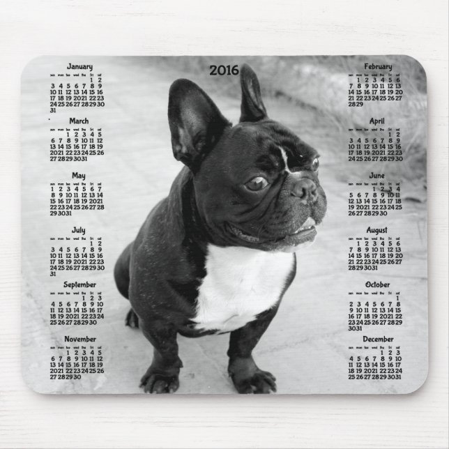 Tapis De Souris Calendrier Français Bulldog 2016 Plaquettes de sou (Devant)