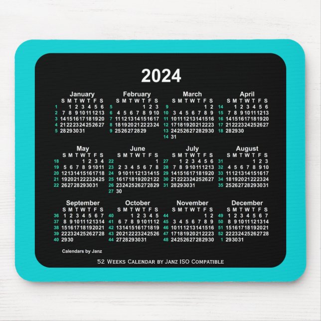 Tapis De Souris Calendrier ISO 2024 Neon 52 semaines par Janz Two  (Devant)