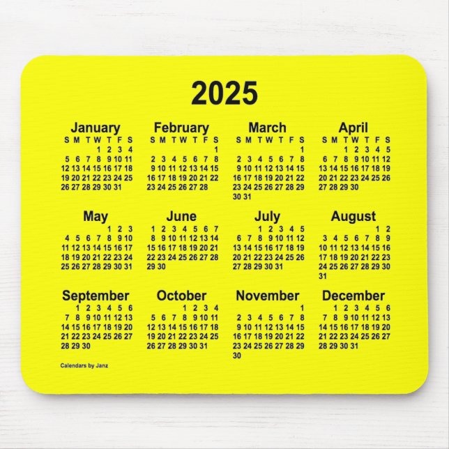 Tapis De Souris Calendrier Jaune 2025 par Janz Mouse Pad (Devant)