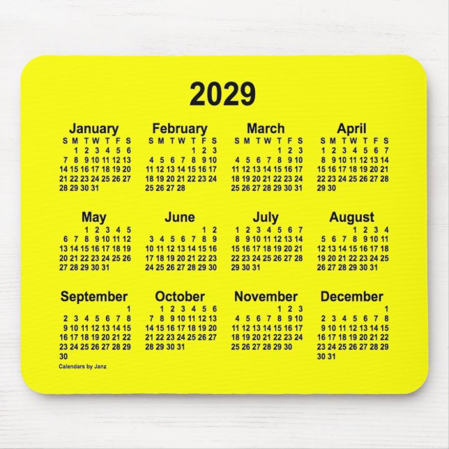 Tapis De Souris Calendrier Jaune 2029 par Janz Mouse Pad (Devant)