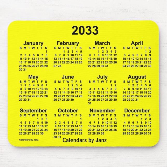 Tapis De Souris Calendrier Jaune 2033 par Janz Mouse Pad (Devant)