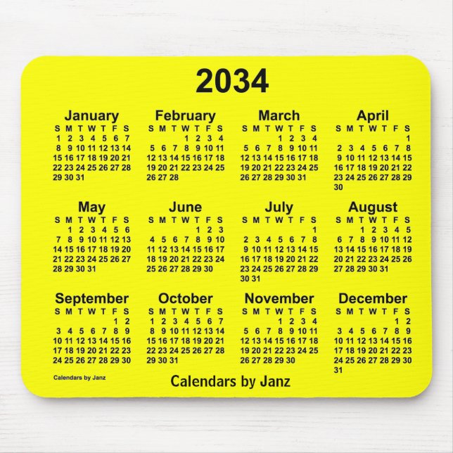 Tapis De Souris Calendrier Jaune 2034 par Janz Mouse Pad (Devant)