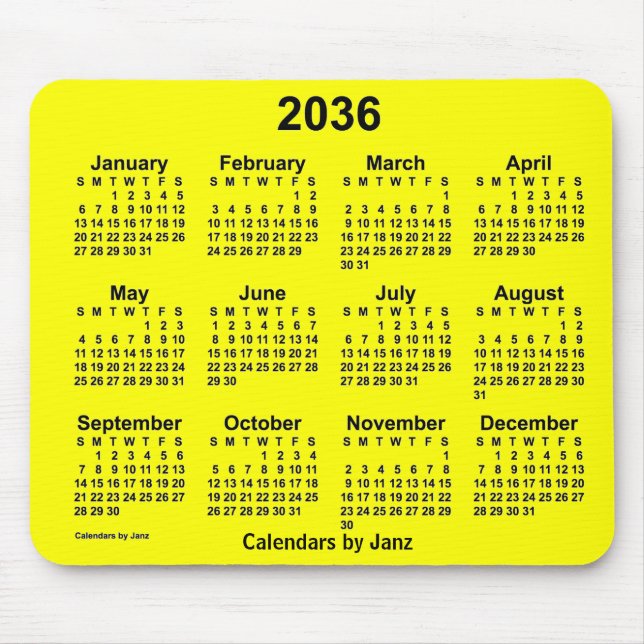 Tapis De Souris Calendrier Jaune 2036 par Janz Mouse Pad (Devant)