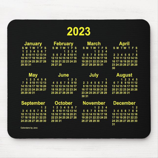 Tapis De Souris Calendrier jaune néon 2023 par Janz (Devant)