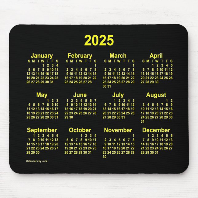 Tapis De Souris Calendrier jaune néon 2025 par Janz (Devant)