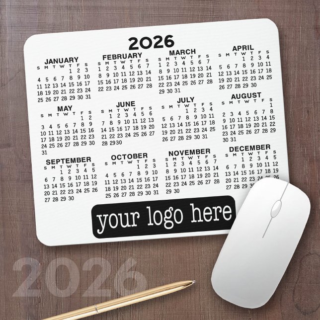 Tapis De Souris Calendrier - logo moderne noir et blanc simple (2026 Calendar on a Mousepad)