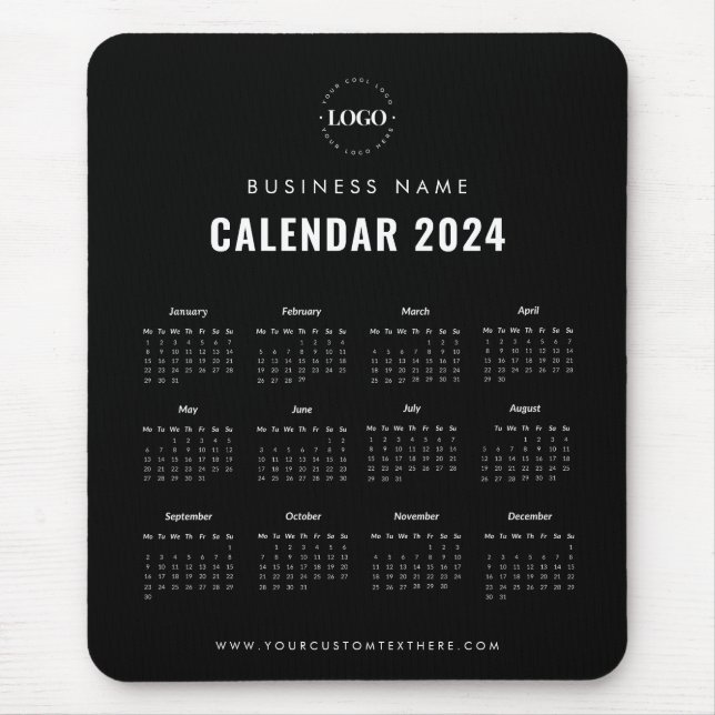 Tapis De Souris Calendrier magnétique minimal noir et blanc 2024 (Devant)