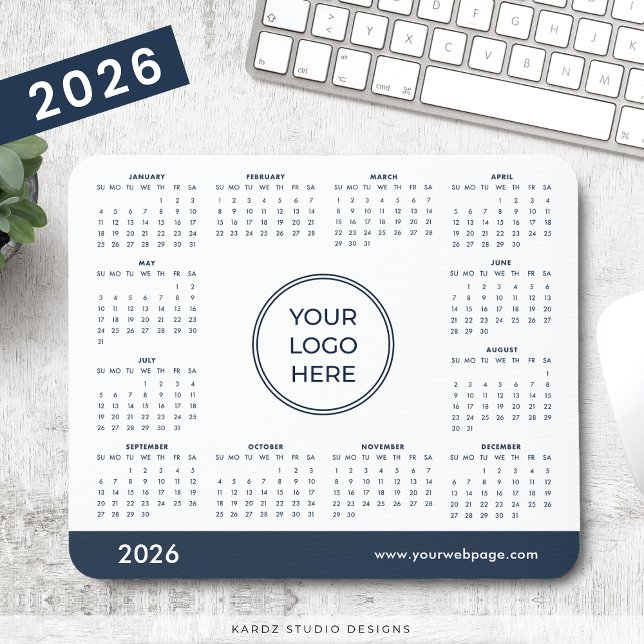 Tapis De Souris Calendrier Marine Blue Business Logo 2026 (Add your business logo and website or tagline.)