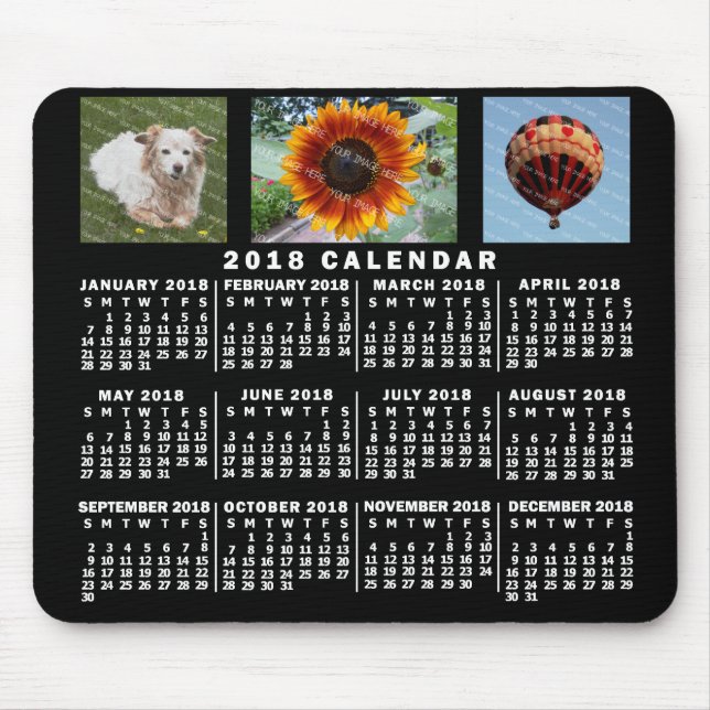Tapis De Souris Calendrier mensuel 2018 Black Custom 3 Photos (Devant)