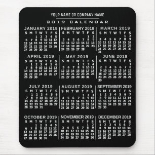 Tapis De Souris Calendrier mensuel 2019 Année Noir Blanc Nom perso