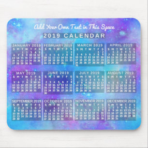 Tapis De Souris Calendrier mensuel 2019 Etoiles d'aquarelle bleue