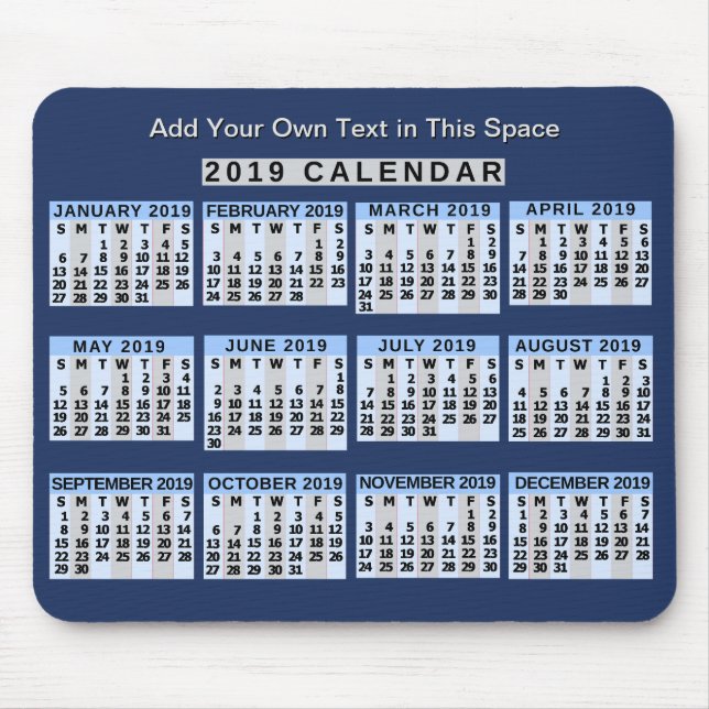 Tapis De Souris Calendrier mensuel 2019 Facile à lire Affaires (Devant)