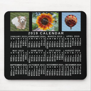 Tapis De Souris Calendrier mensuel 2019 Photos Black Custom 3