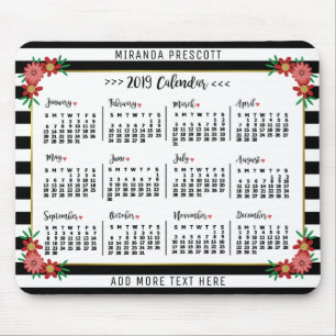 Tapis De Souris Calendrier mensuel 2019   Préppy Floral Stripes