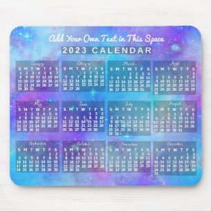 Tapis De Souris Calendrier mensuel 2023 Etoiles d'aquarelle bleue