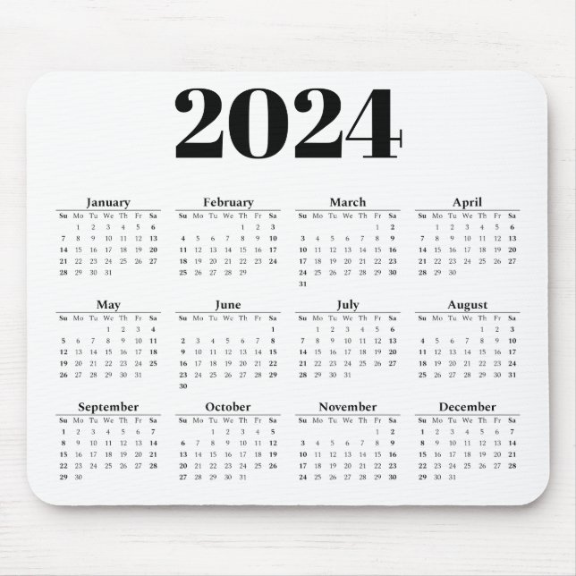 Tapis De Souris Calendrier mensuel 2024 | N'importe quel arrière - (Devant)