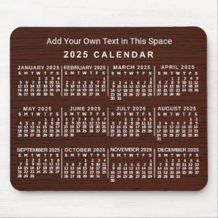 Tapis De Souris Calendrier mensuel 2025 Wood Grain Custom Text