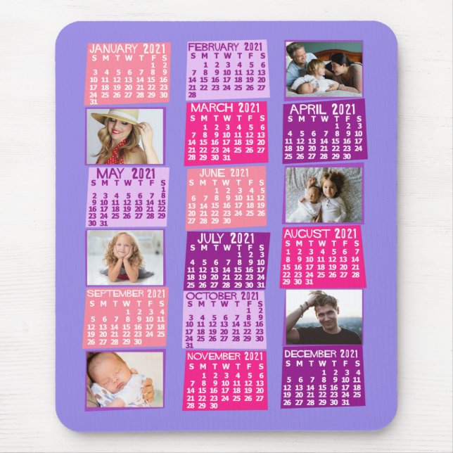 Tapis De Souris Calendrier mensuel de 2021 Année Collage photo Cut (Devant)