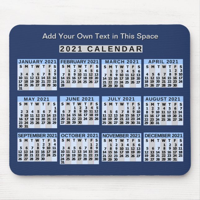 Tapis De Souris Calendrier mensuel de 2021 pour une lecture facile (Devant)
